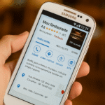 Tela de celular exibindo um exemplo do Google Perfil de Empresa, com informações de contato, avaliações e mapa.